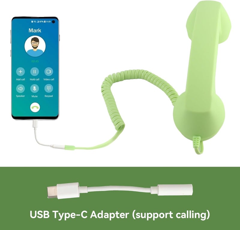Beufee Retro Phone Handset, Telephone Handset for Cellphone with 3.5mm Jack Mobile Phone Receiver Old Telephone Headset Handheld Receiver for Cell Phone(Green) - Image 4